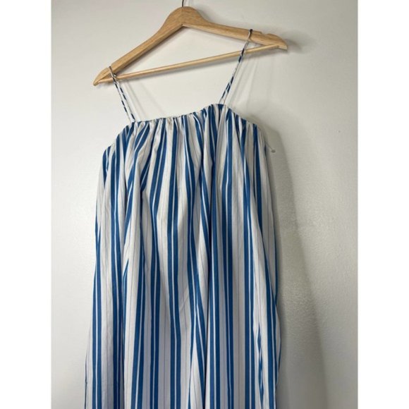 Ganni Striped Organic Cotton Spaghetti Strap Maxi Dress Blue White Size: 2 NWOT - Picture 4 of 11